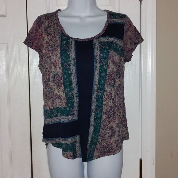 Lucky Brand multicolor short sleeve blouse top Sz M - Picture 1 of 5